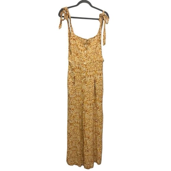 Free people yellow sugar sands floral jumpsuit size large - Picture 1 of 7